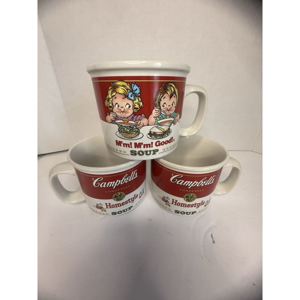 Campbell's Homestyle Soup Advertising Mugs Set of 3 1991 White Red
